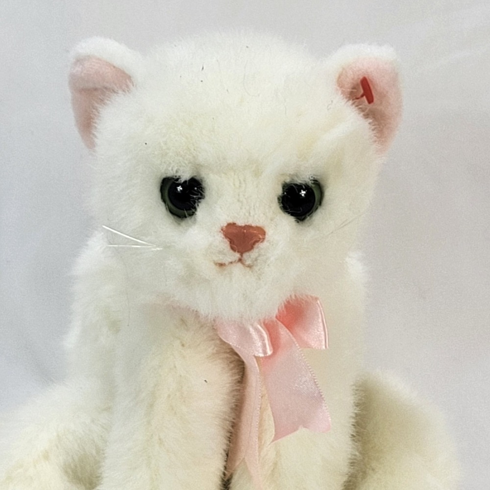 Ty Classic 1996 Crystal White Kitty Cat Stuffed Plush Animal Doll Pink Bow